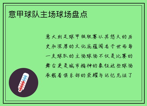 意甲球队主场球场盘点