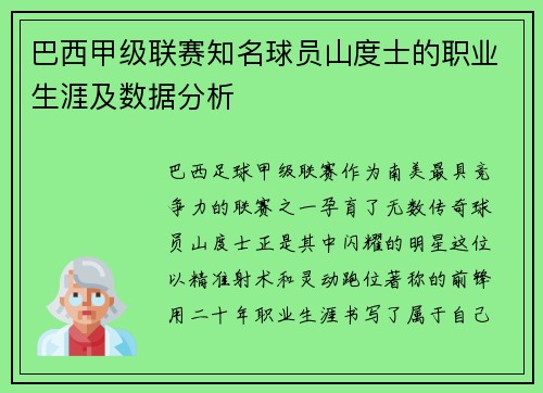 巴西甲级联赛知名球员山度士的职业生涯及数据分析