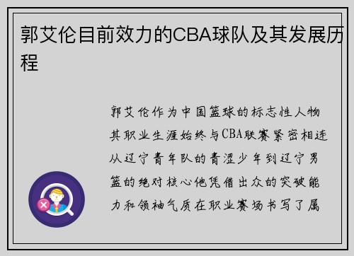 郭艾伦目前效力的CBA球队及其发展历程